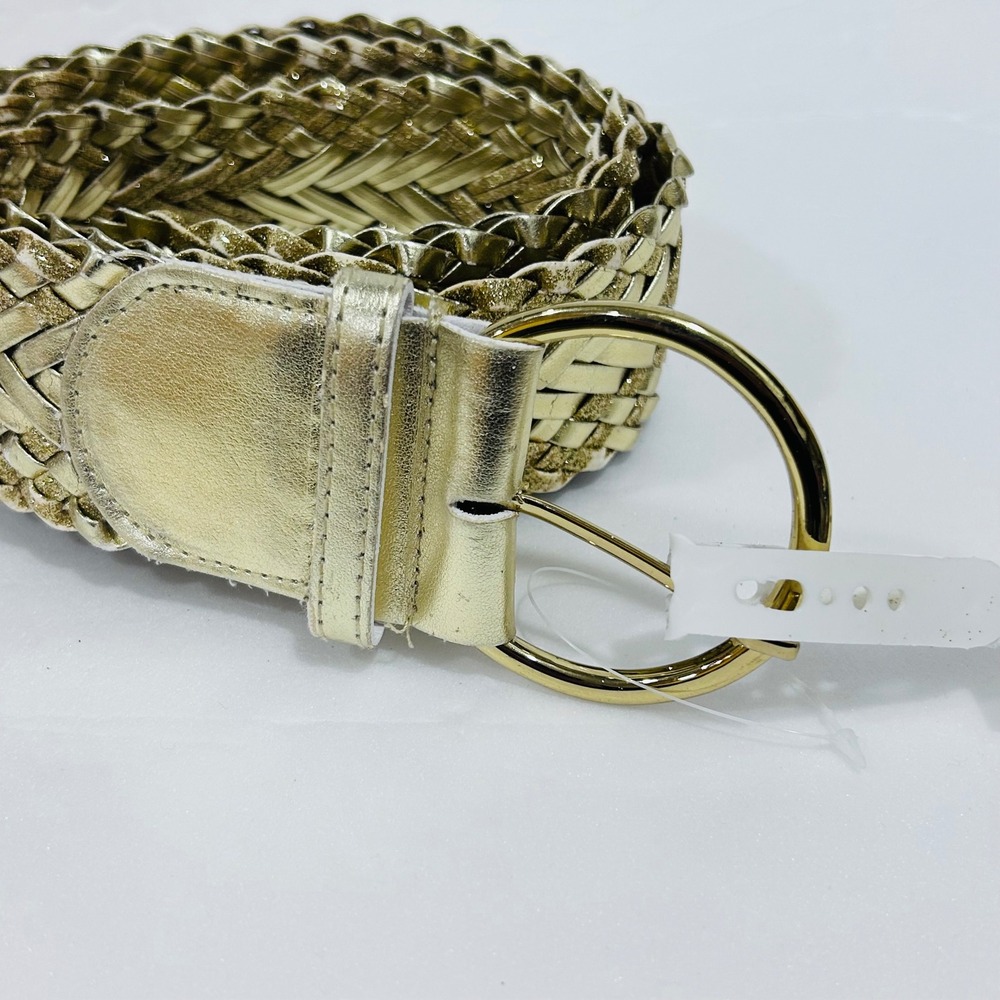 Nine West womens belt gold boho western glam metallic braid woven glitter NWT L - Picture 2 of 9